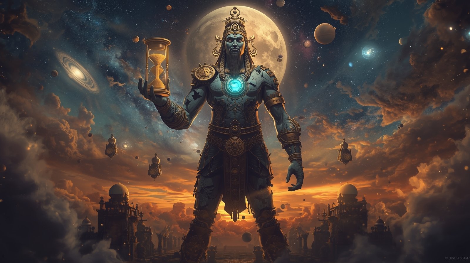 Digital Painting of Ancient God Formed from Broken Clocks - Image 2