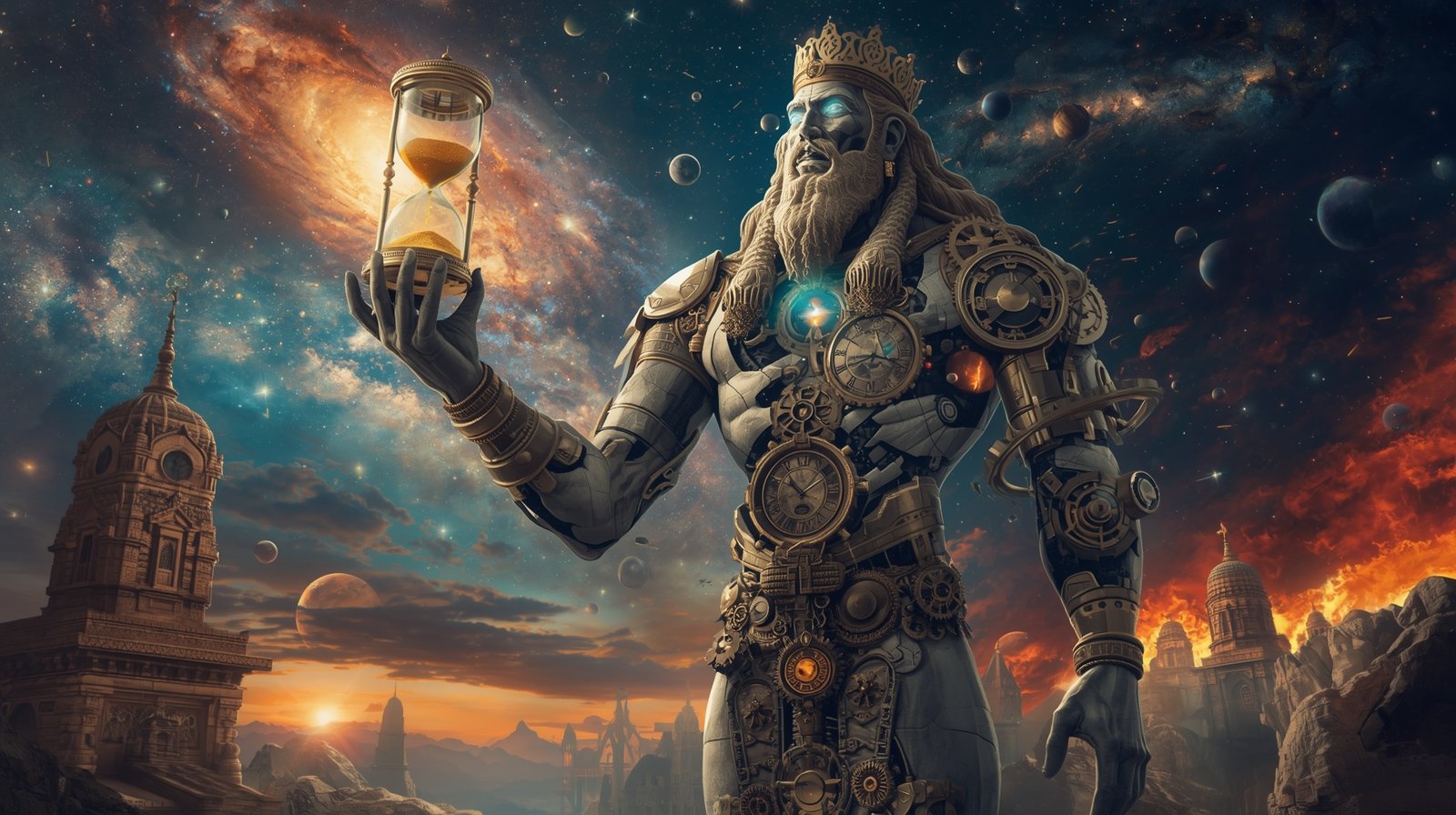 Digital Painting of Ancient God Formed from Broken Clocks - Image 3