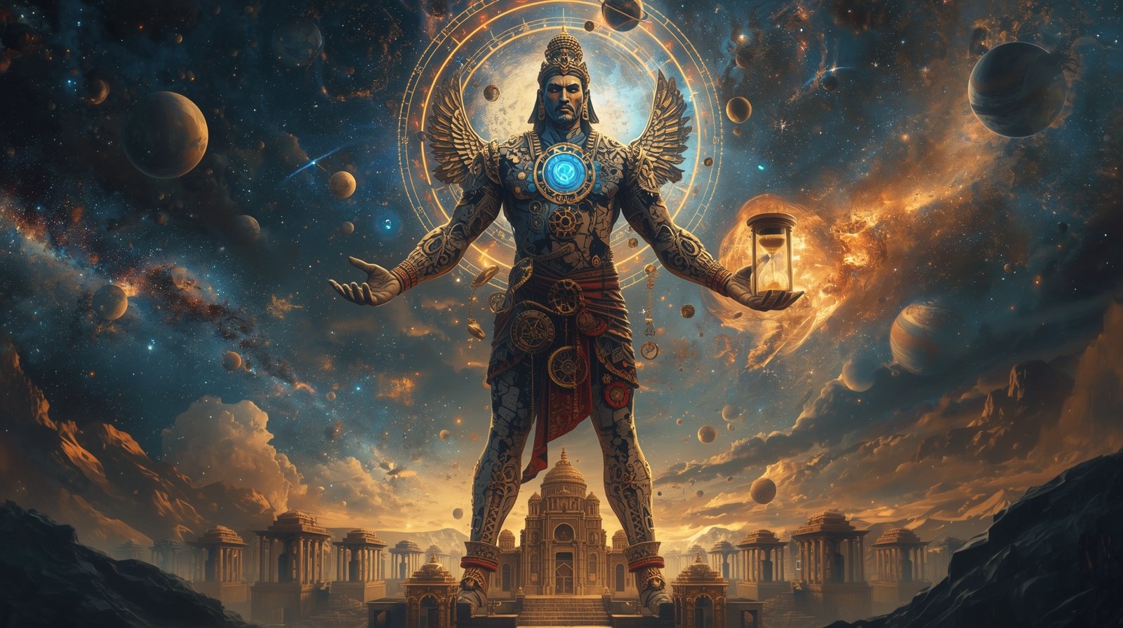 Digital Painting of Ancient God Formed from Broken Clocks - Image 5