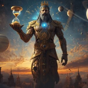 Digital Painting of Ancient God Formed from Broken Clocks