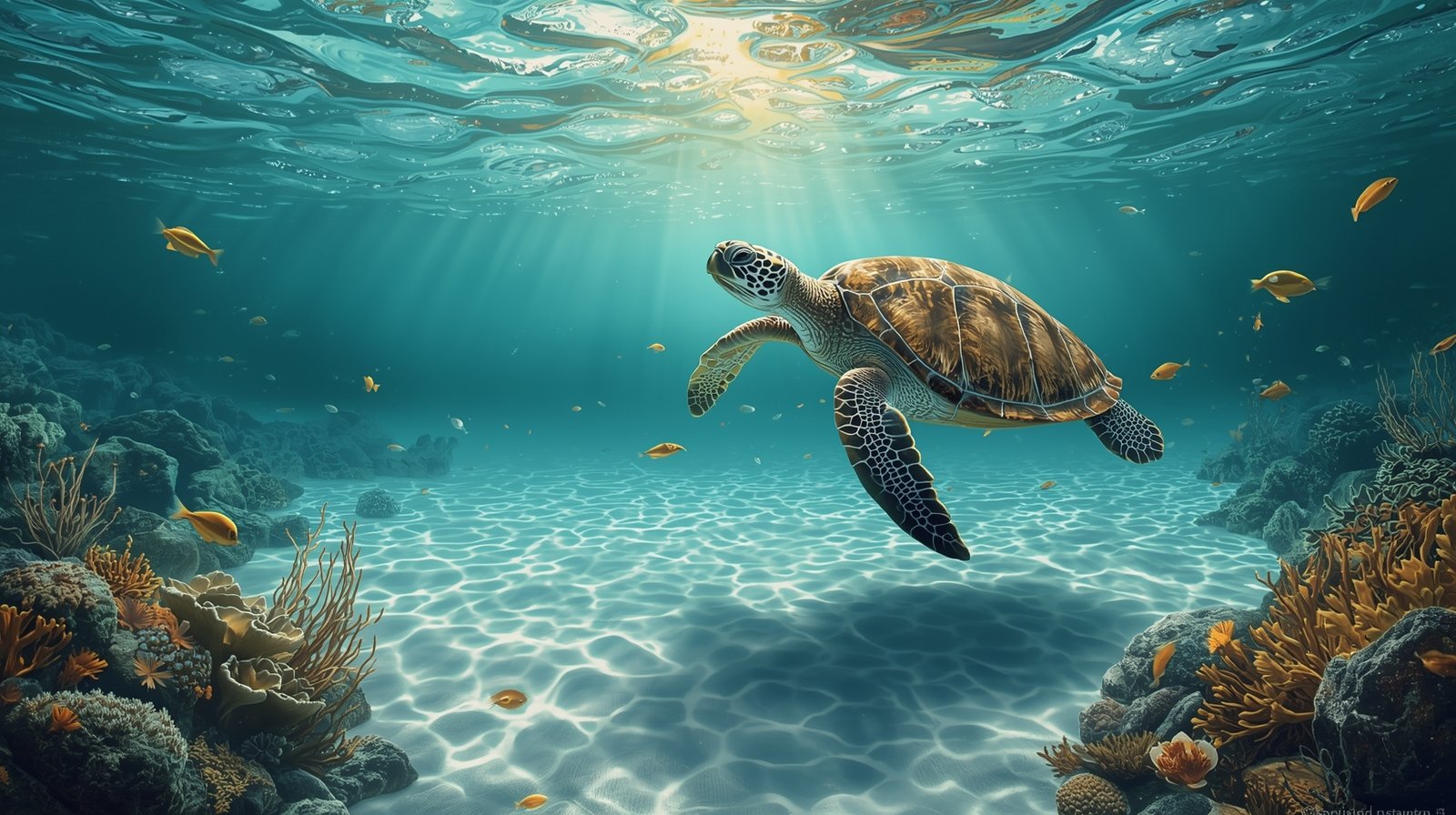 The Eternal Turtle of the Golden Lagoon Digital Painting - Image 2