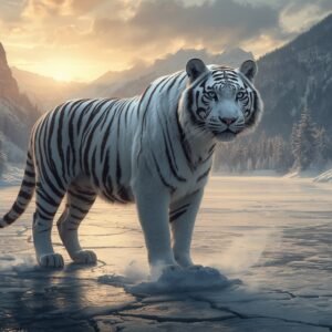 The Last White Tiger of the Frozen Valley Digital Painting