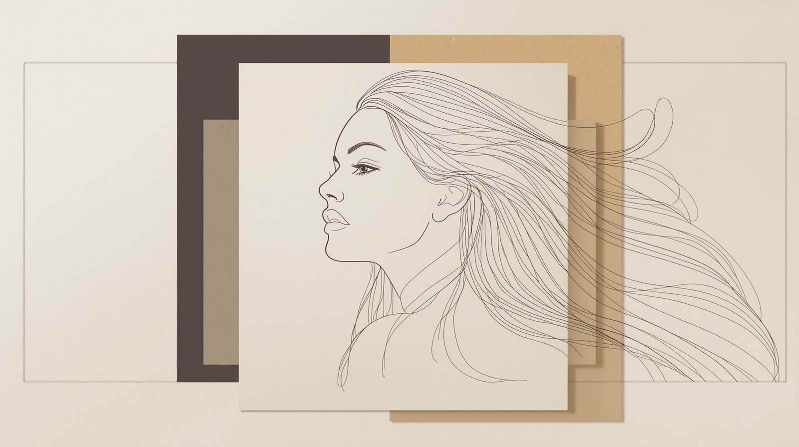 Attractive Woman, Drawn in One Flawless, Digital Painting