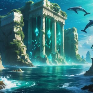 Digital Painting of The Lost City of Atlantis Rising From the Ocean