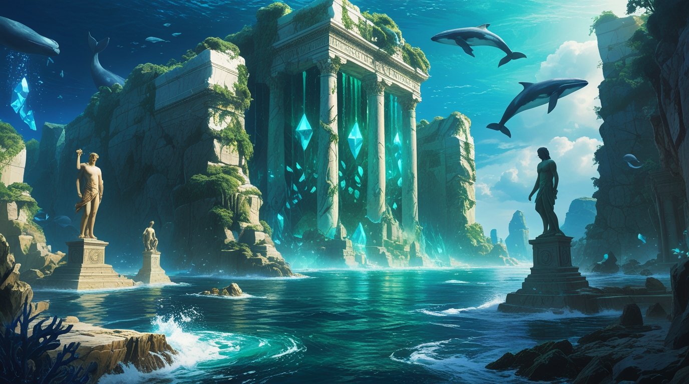 Digital Painting of The Lost City of Atlantis Rising From the Ocean