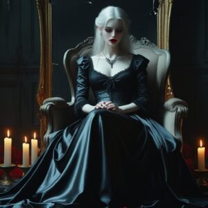 A Mysterious Woman Sitting in a Vintage Chair Digital Painting