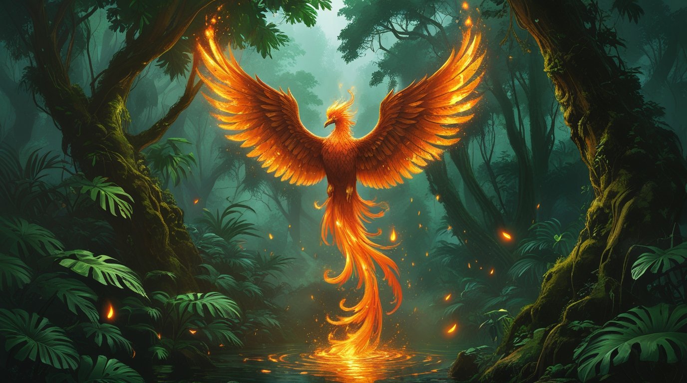 Fireborn Spirit of the Emerald Forest Digital Painting - Image 4