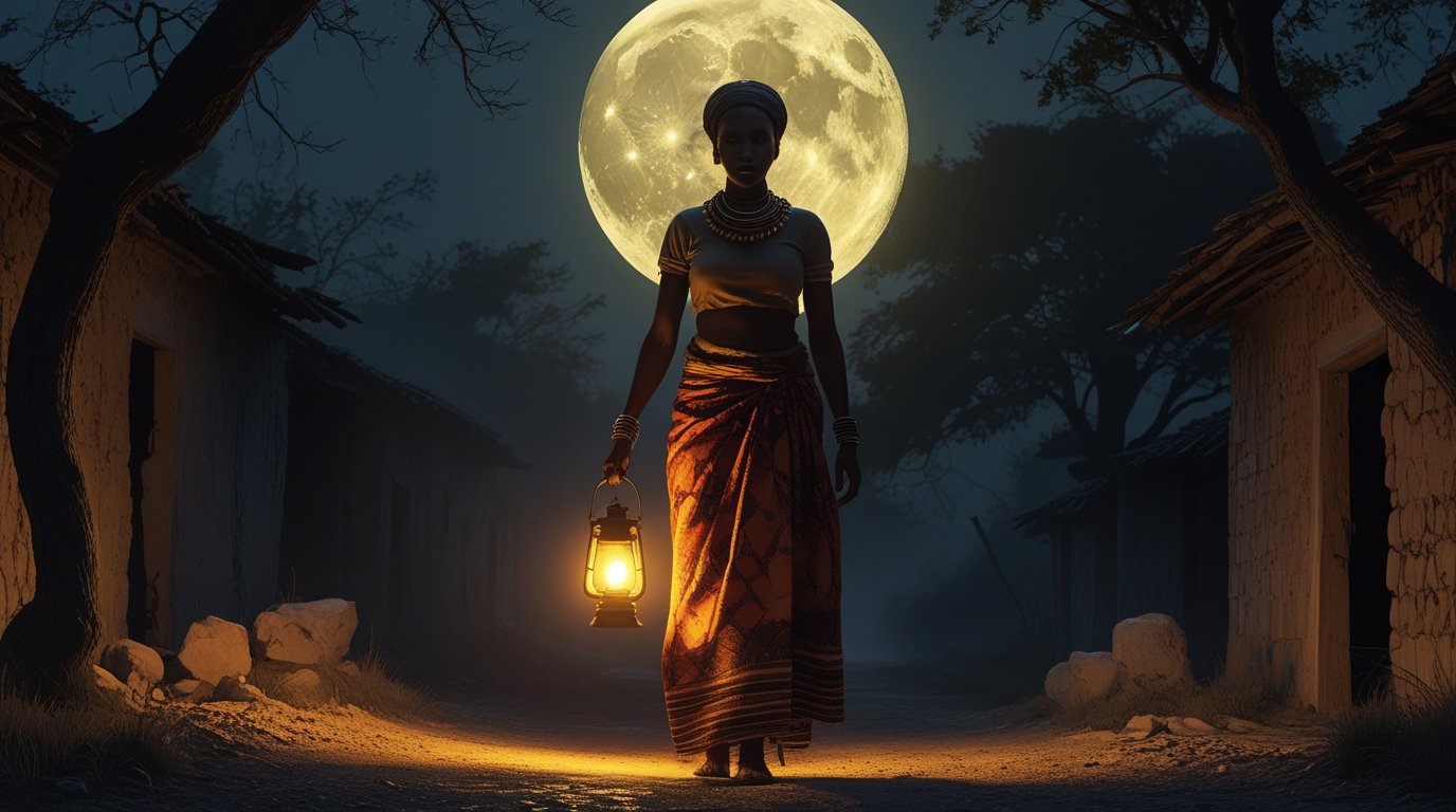 Digital Painting of African woman holding the only source of light in a dark - Image 3