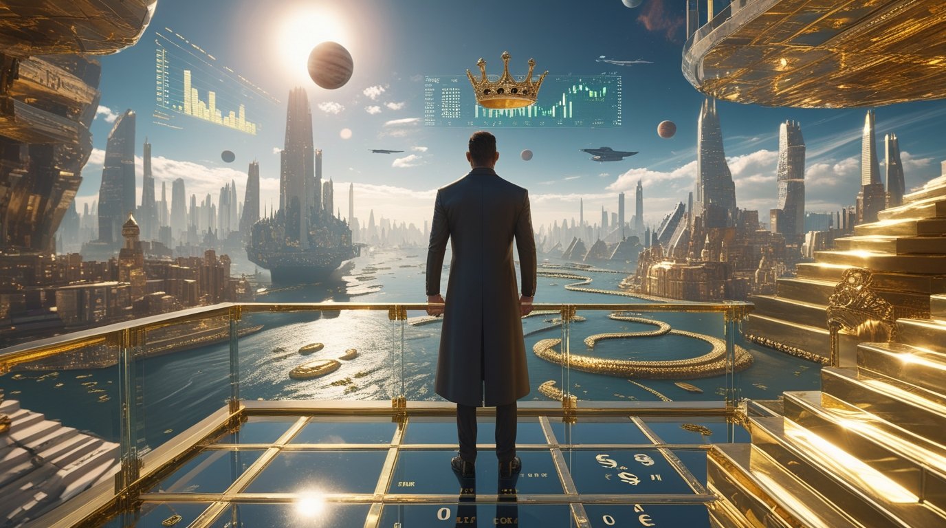 Extremely wealthy man standing on glass Balcony Digital Painting - Image 2