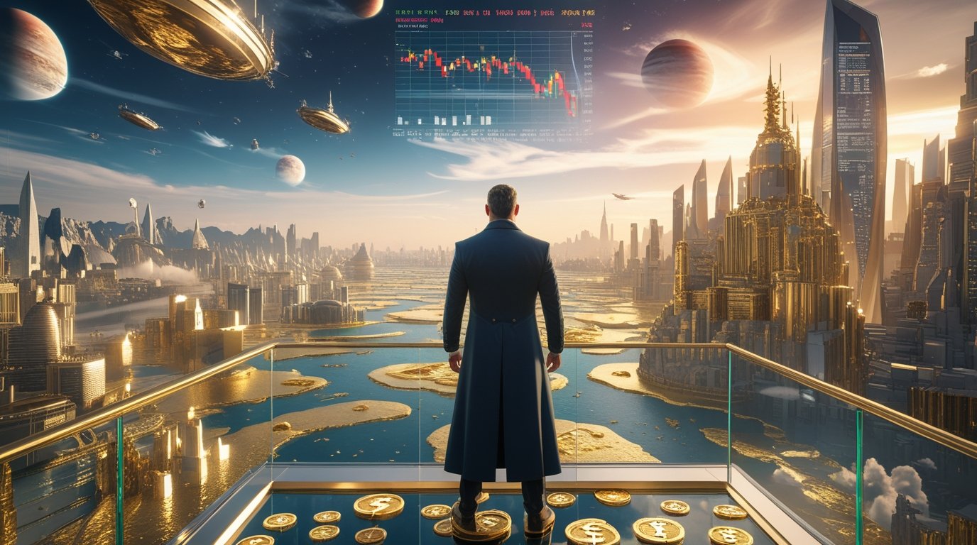 Extremely wealthy man standing on glass Balcony Digital Painting - Image 3