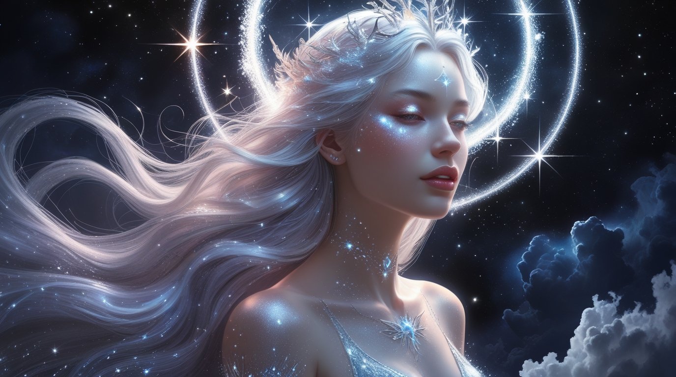 Celestial Goddess Portrait – Hyper-Realistic Cosmic Fantasy Fine Art