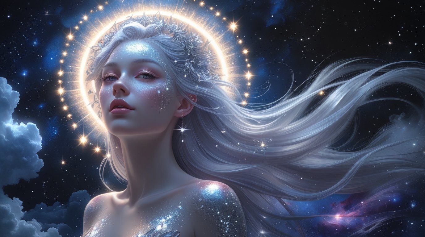 Celestial Goddess Portrait – Hyper-Realistic Cosmic Fantasy Fine Art - Image 2