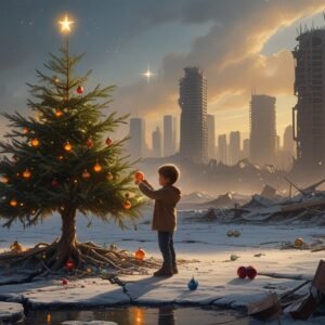 Cinematic Digital Oil Painting of the Last Christmas on Earth