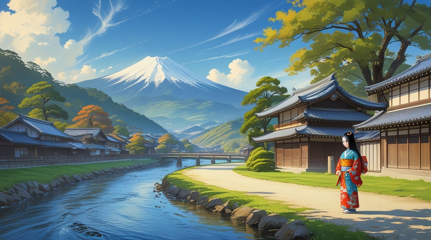 Digital Painting of a Traditional Old-Style Japanese Village - Image 2